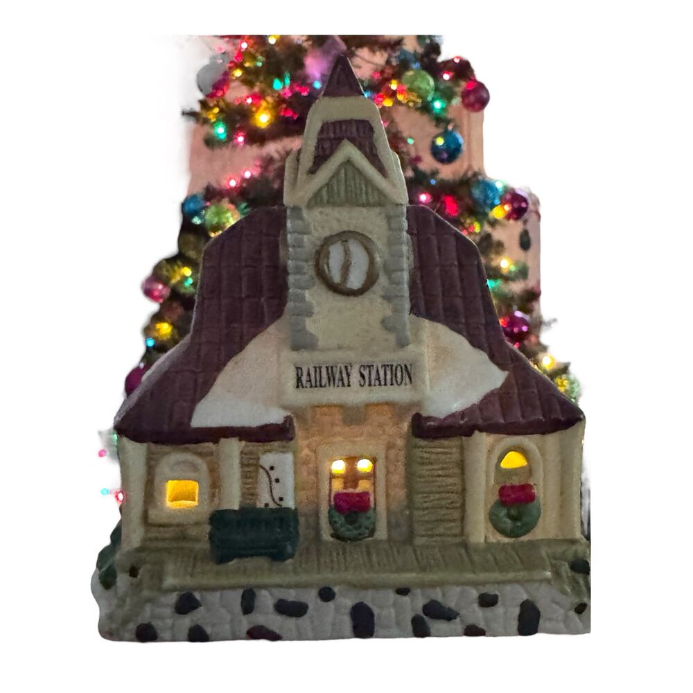 Vintage‎ Ceramic Train Railway Station Collectible/ Candle Holder Christmas